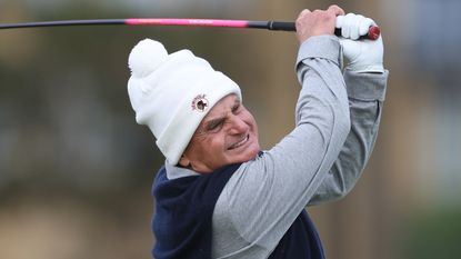 Jimmy Dunne takes a shot in a practice round prior to the 2022 Alfred Dunhill Links Championship at St Andrews