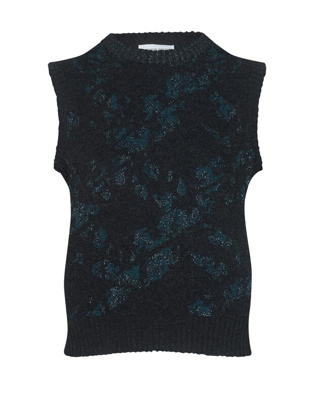 Lin Lambswool Jacquard Knitted Vest Charcoal - S