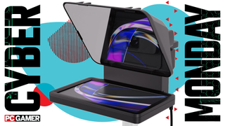 Teleprompter units float in a void.