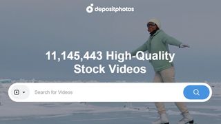 Homepage of Depositphotos, one of the best stock video sites, featuring an image of a woman ice-skating