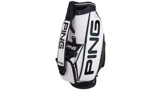 Ping Tour Staff Bag in a black and white design on a white background