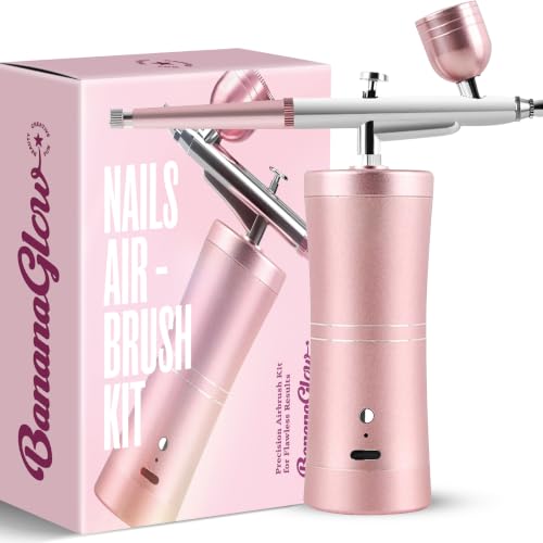 Banana Glow Airbrush for Nails Kit &amp;ndash; Easy to Use High Quality Cordless Rechargeable Durable Professional Nails Airbrush Machine Kit With Stencils &amp;amp; Cleaning Tools for Diy Artists and Nail Techs