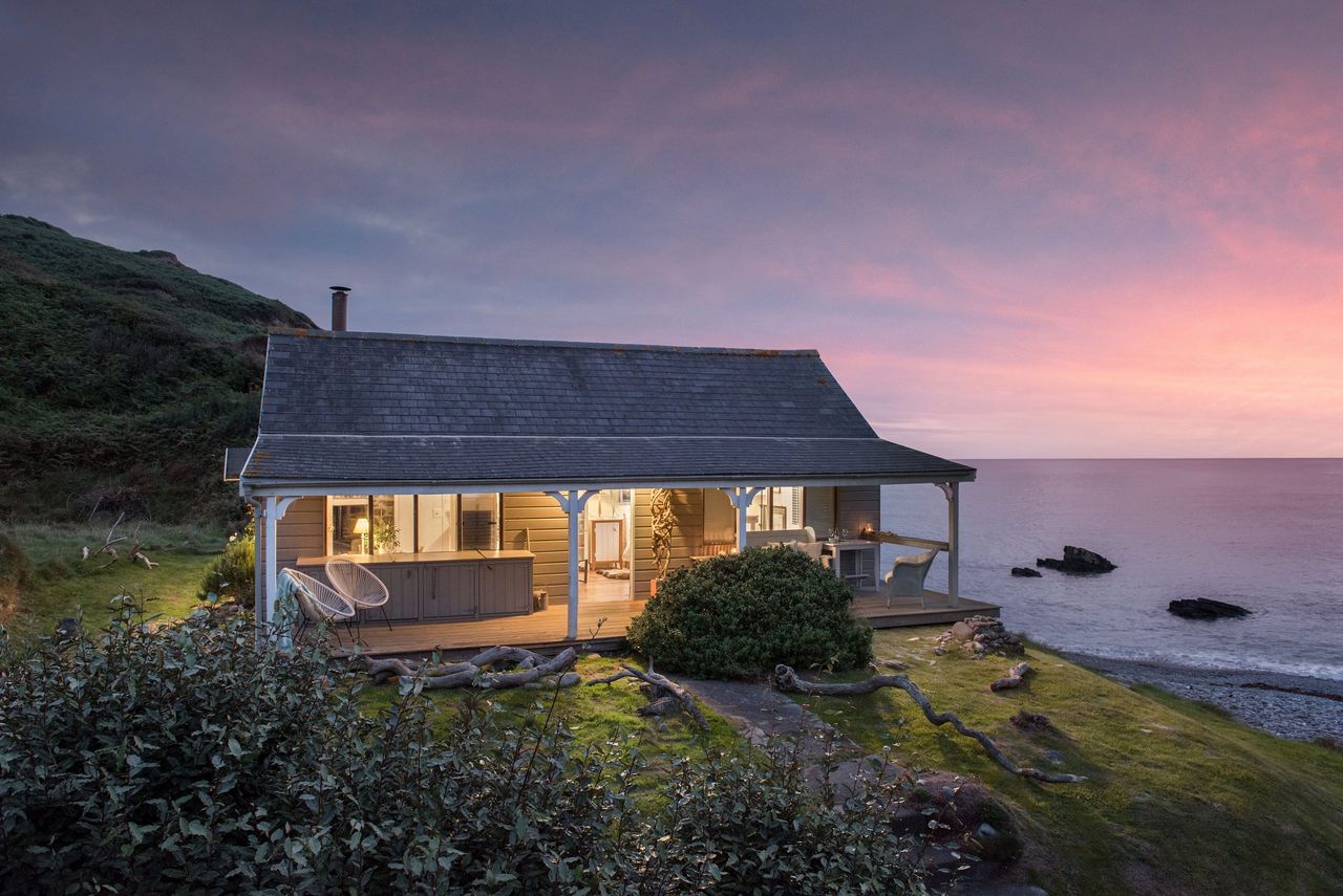 The Beach Hut in Millook at sunset