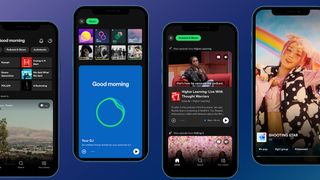 The new Spotify home screen seen above includes card for suggested music for you, a good morning DJ feature, a promoted podcast and full-vertical video.