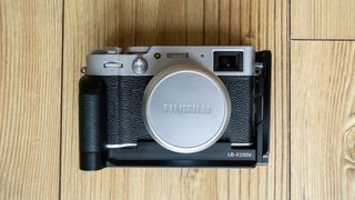 Fujifilm X100V with an L-bracket and grip attached