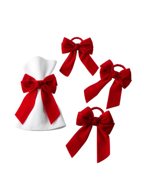 Velvet Bow Napkin Rings, Set of 4