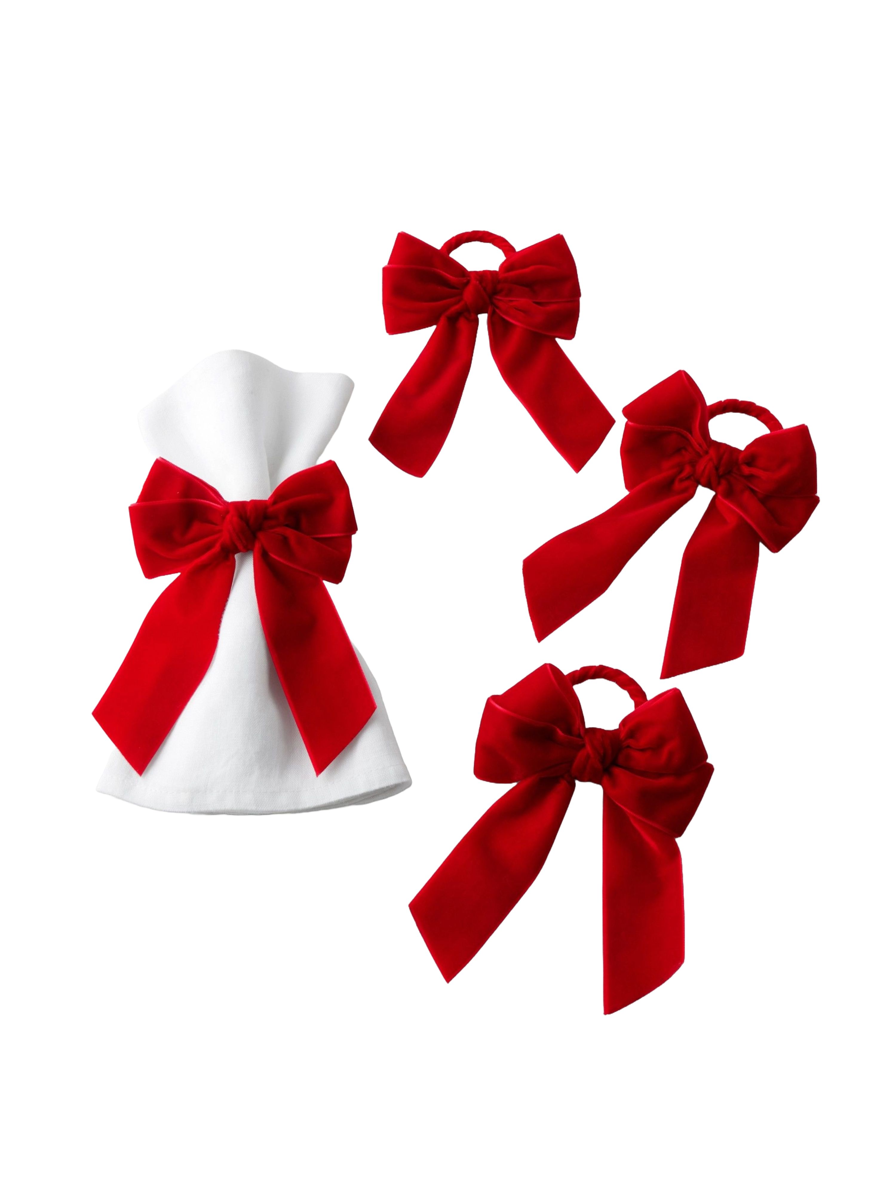 Velvet Bow Napkin Rings, Set of 4