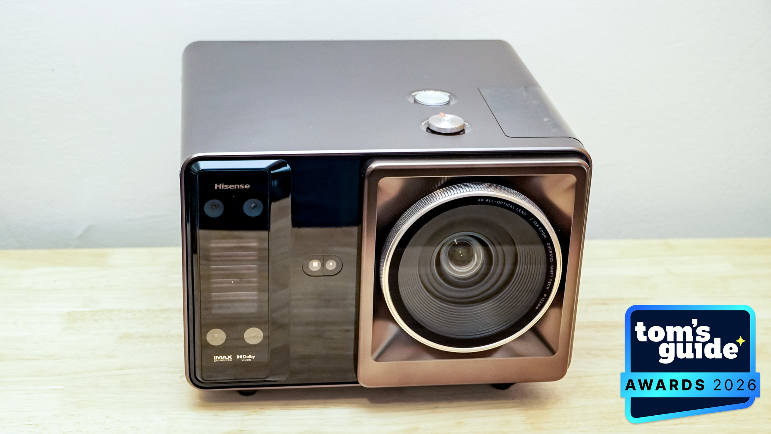 The Hisense XR10 projector with a TG Awards 2026 badge