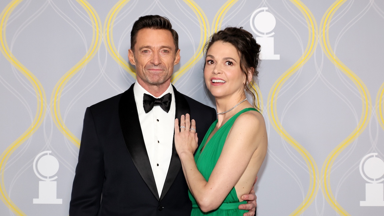 Hugh Jackman and Sutton Foster posing at the Tonys
