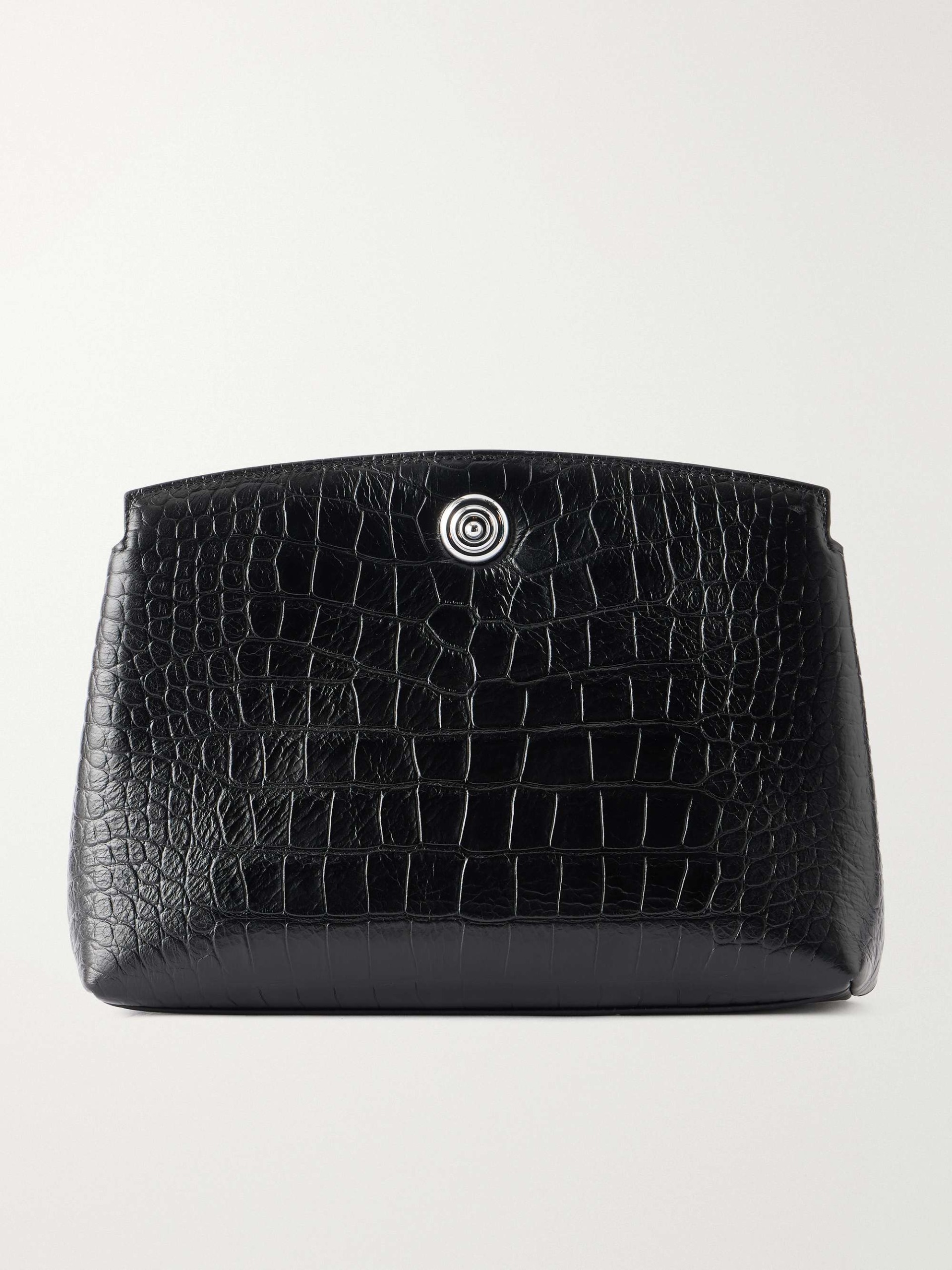 Pushlock Crocodile-Effect Leather Clutch