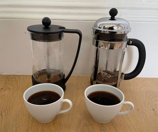 Bodum Chambord French Press next to the Bodum Brazil