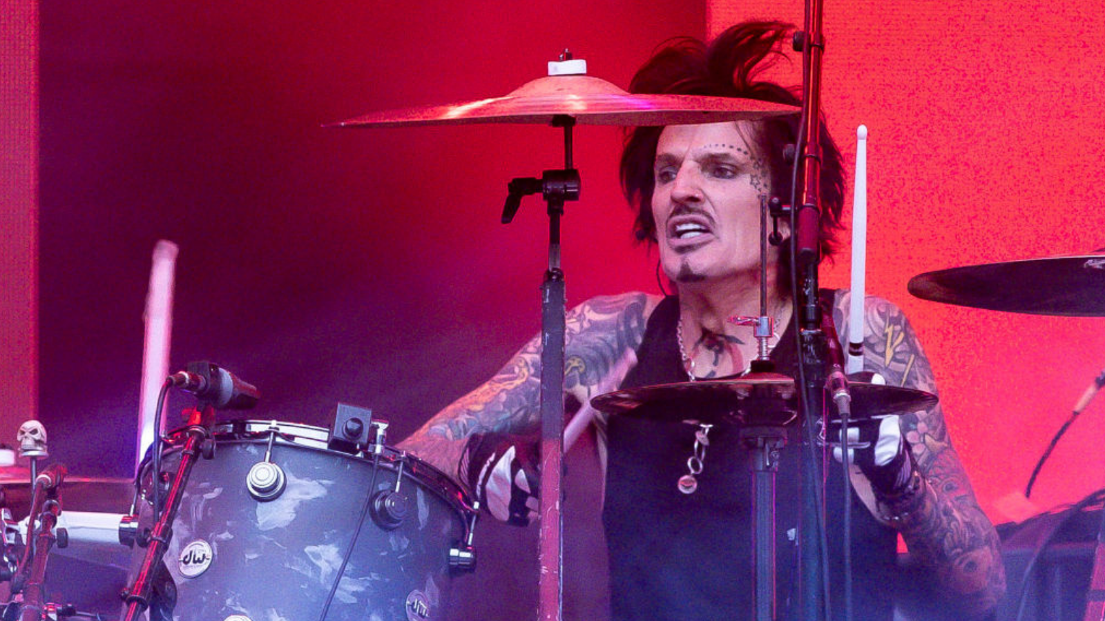 Tommy Lee performs with Motley Crue at Marvel Stadium on November 14, 2023 in Melbourne, Australia.