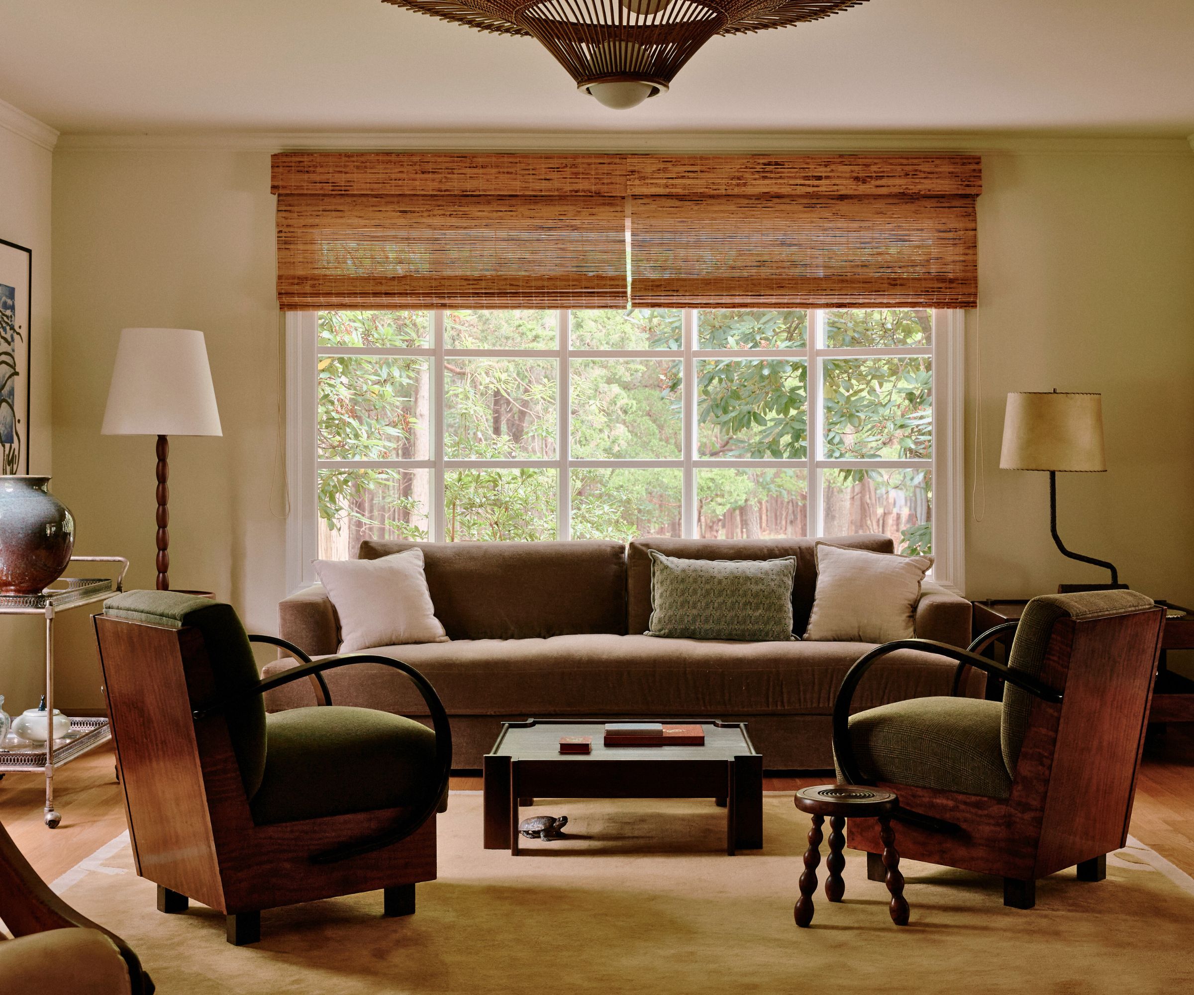 living room with midcentury chairs