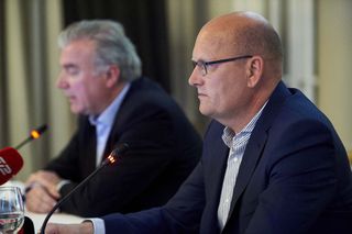 Bjarne Riis and Lars Seier Christensen during the press conference