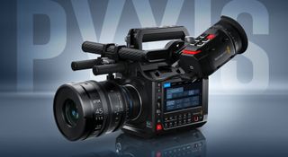 Blackmagic Pyxis 6K box camera with lens and accessories attached