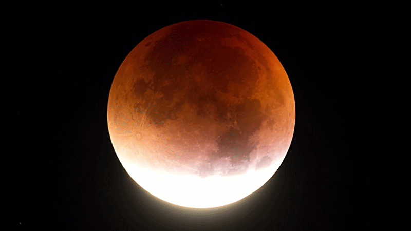 gif animation showing the moon turning progressively red during a total lunar eclipse.