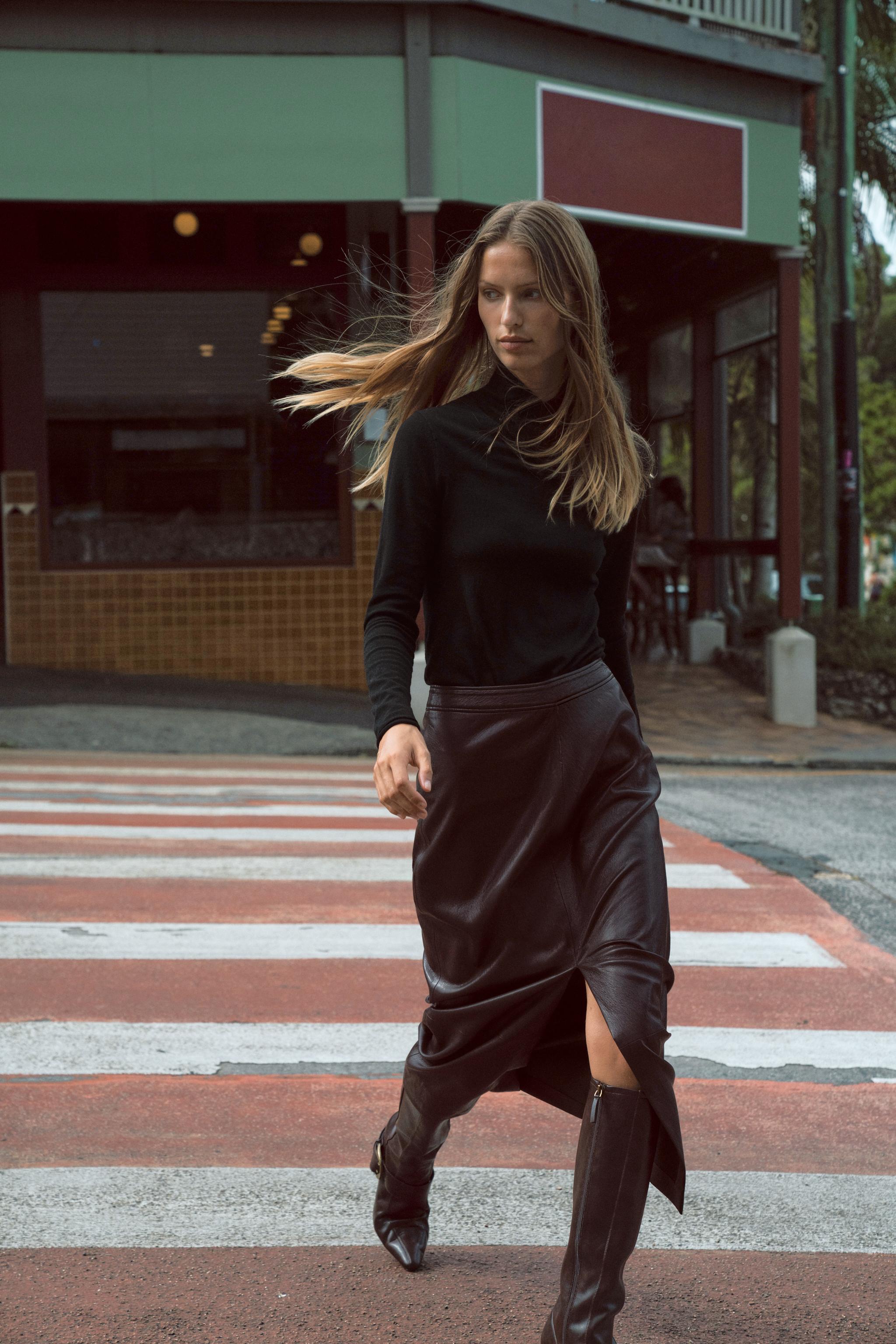 Leather Effect Midi Skirt