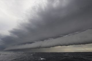 Clouds low over the ocean.