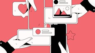 Illustration of multiple people using various social media apps on mobile phones