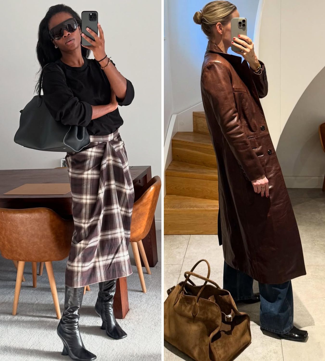 two stylish women wearing square toe heels