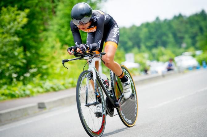The winner, Mayuko Hagiwara ( Wiggle - Honda ) in action in the Japan national championship time trial