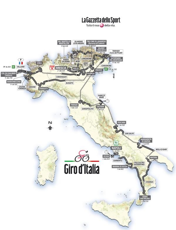 The map of the 2013 Giro d'Italia