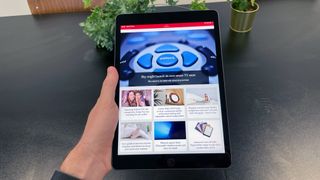 Apple iPad 10.2-inch (9th Gen) review, showing the screen with T3.com loaded in the web browser