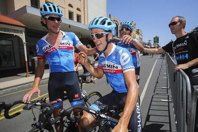 Thomas Dekker (Garmin Sharp) celebrates with Haas