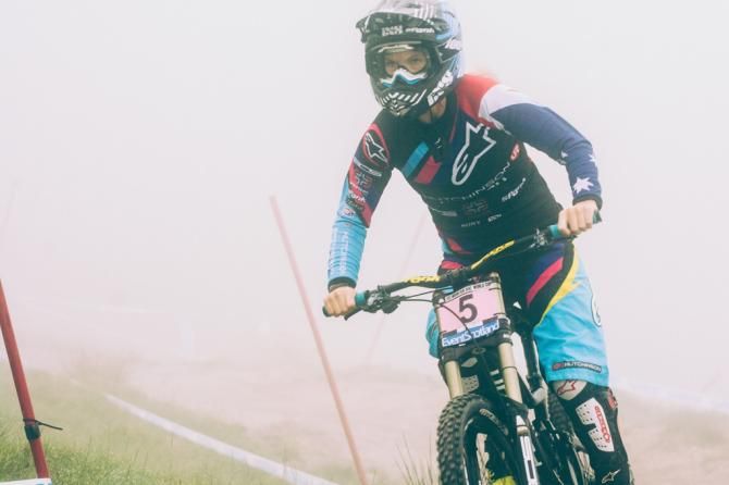Tracey Hannah makes her way through the fog