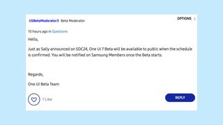 Blog post regarding One UI 7 public beta