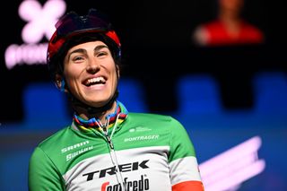 GHENT BELGIUM FEBRUARY 25 Elisa Balsamo of Italy and Team Trek Segafredo prior to the 18th Omloop Het Nieuwsblad Elite 2023 Womens Elite a 1322km one day race from Ghent to Ninove OHN23 on February 25 2023 in Ghent Belgium Photo by David StockmanGetty Images