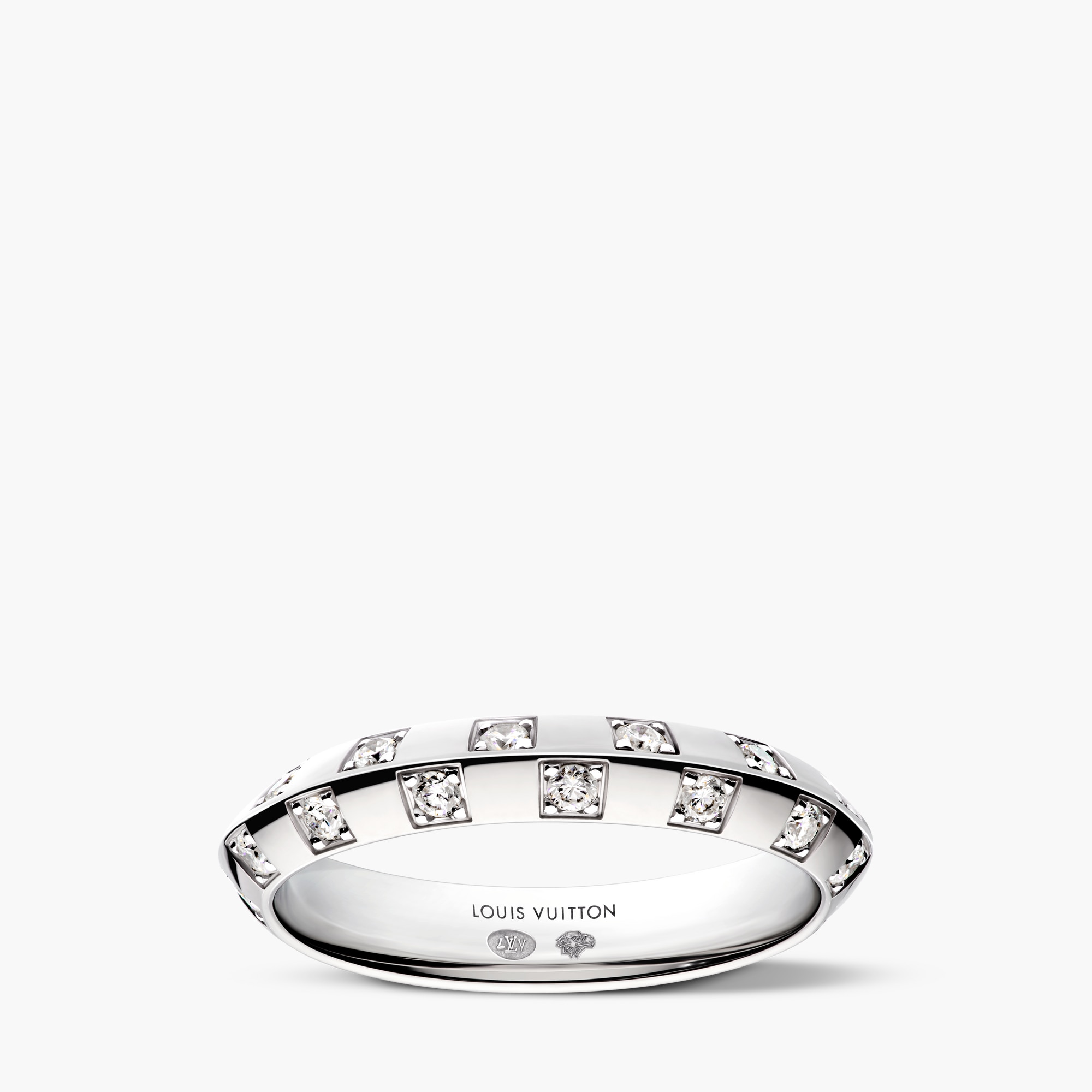 Le Damier De Louis Vuitton Small Ring, White Gold and Diamonds