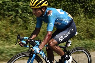 Nairo Quintana (Movistar) was torn up in a crash on stage 18