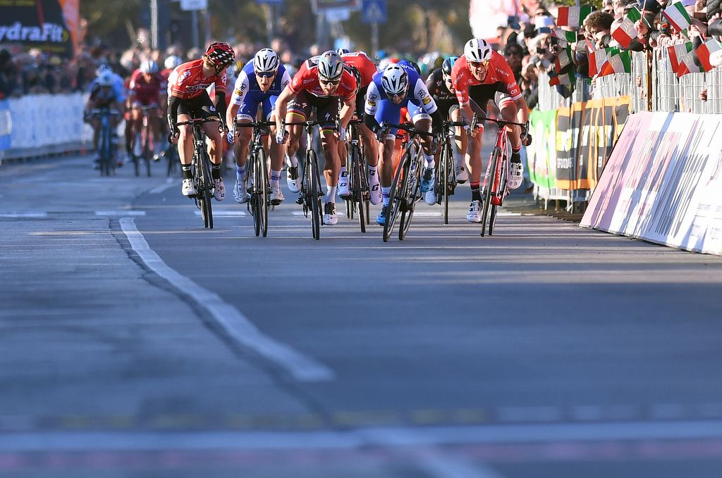Jasper Stuyven winds up his sprint, finishing third