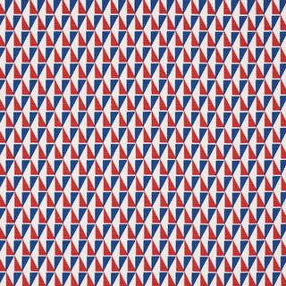 Design 107 Red, 2017. A fabric with a pattern made of triangles in red, blue and white.