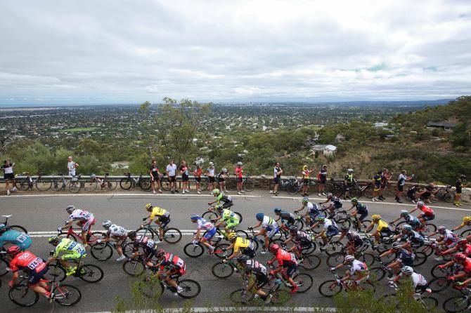 Fans line the road to watch the stage