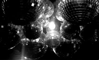 Black and white image of glitter balls