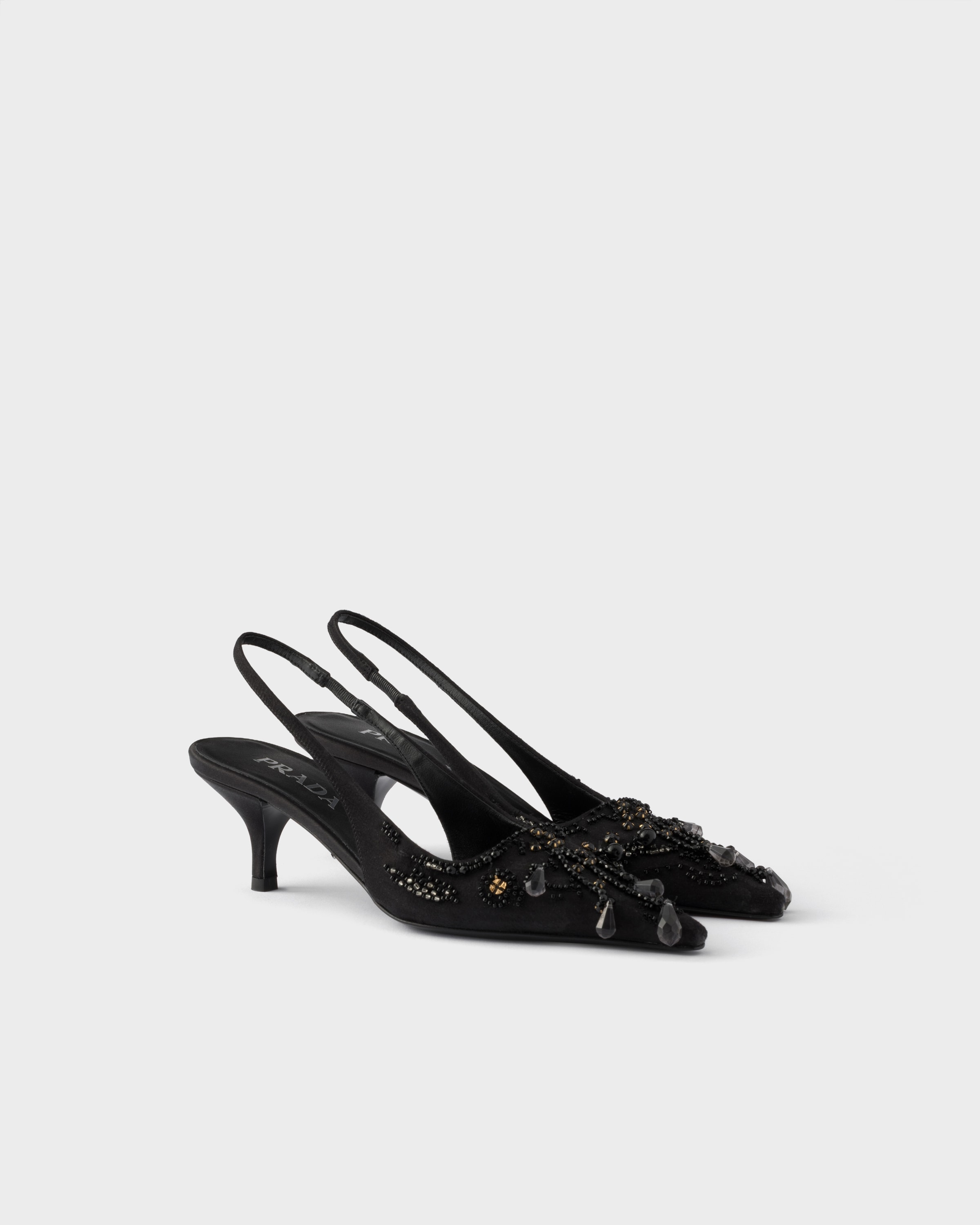 Embroidered Satin Slingback Pumps