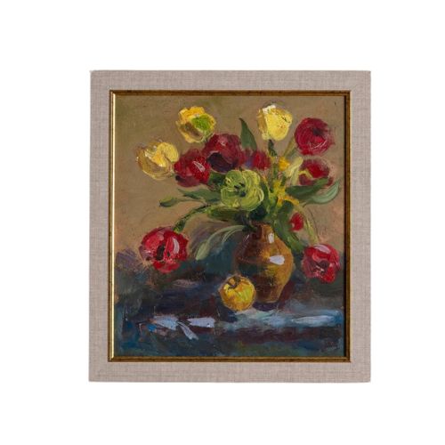 LoneFox, Yellow &amp;amp; Red Flowers Still Life Oil Painting, Ukraine, 1980's