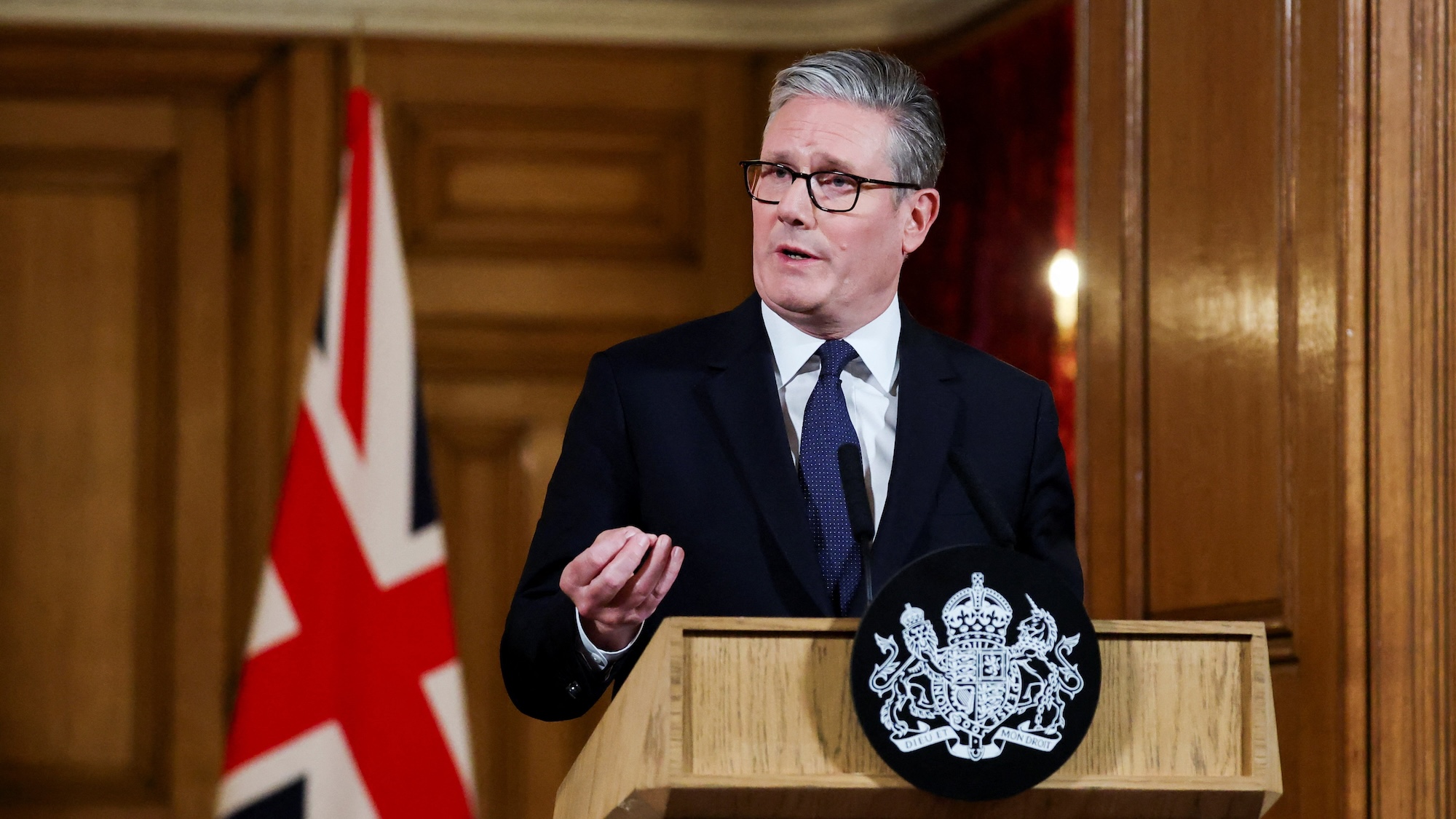 Keir Starmer speaking at a press conference