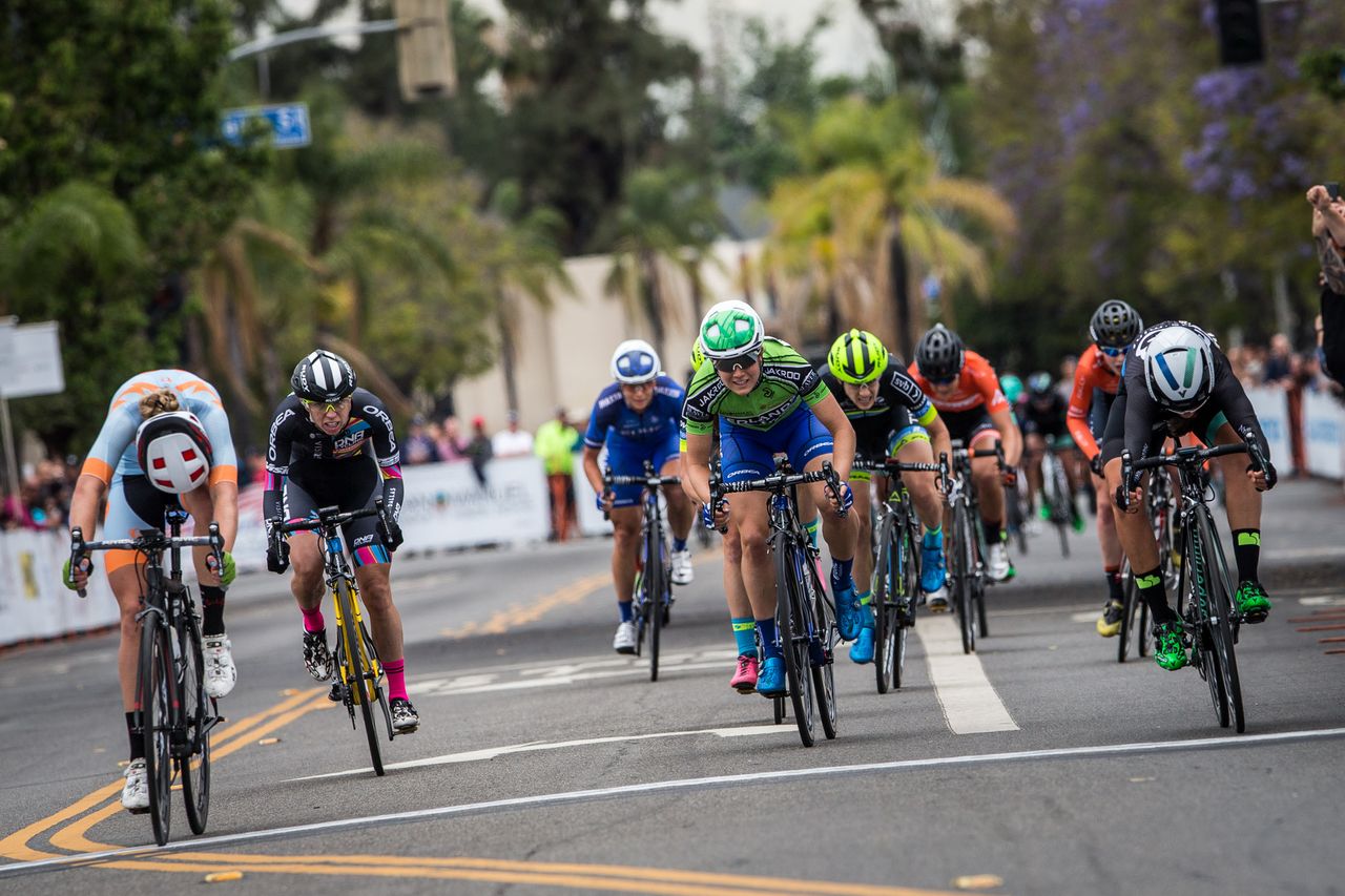 The field sprint for second place. \