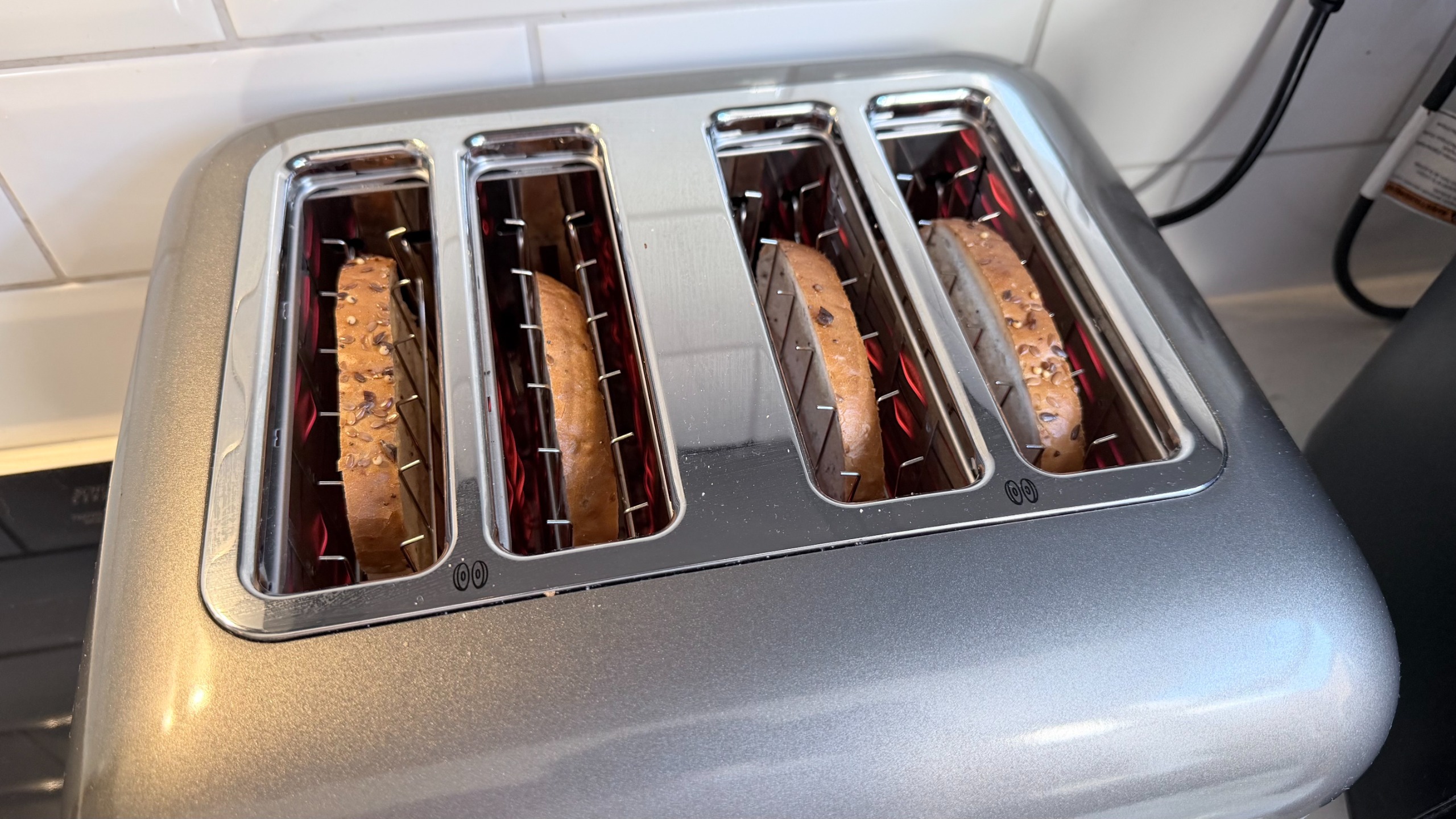 Bread being cooked in the KitchenAid Pro Line toaster