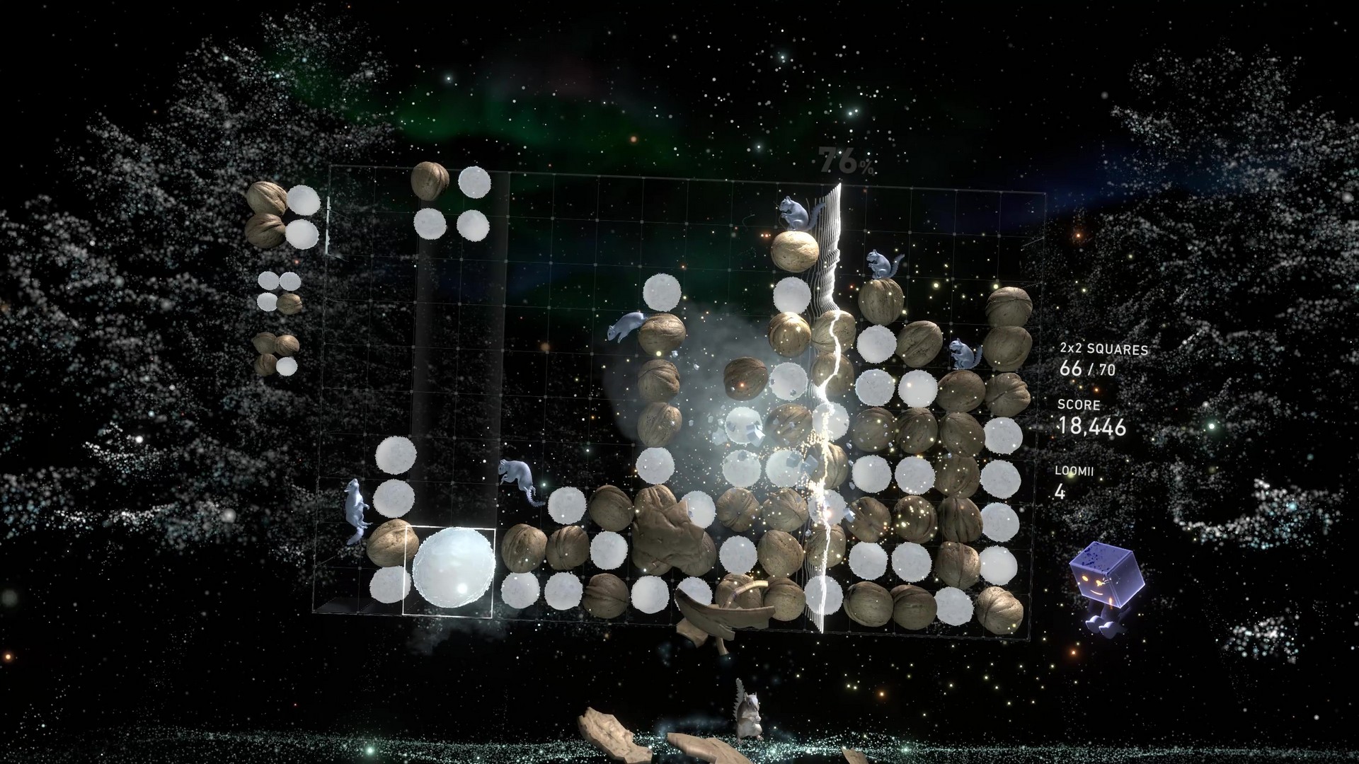 Matching blocks in Lumines Arise as squirrels swarm acorns and jump across snowballs