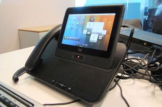 The Cisco Cius docked in its docking station
