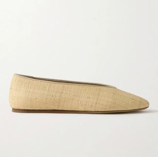 Regency Grosgrain-Trimmed Raffia Ballet Flats