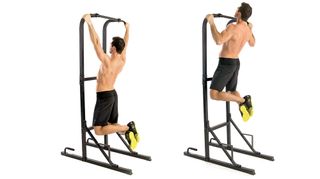 Man demonstrates two positions of pull-up exercise
