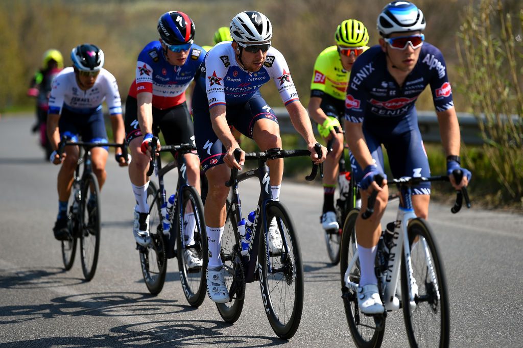 CANTAGRILLO ITALY MARCH 26 Josef Cerny of Czech Republic and Team QuickStep Alpha Vinyl competes in the breakaway during the 36th Settimana Internazionale Coppi e Bartali 2022 Stage 5 a 160km stage from Casalguidi to Cantagrillo CoppieBartali on March 26 2022 in Cantagrillo Italy Photo by Dario BelingheriGetty Images