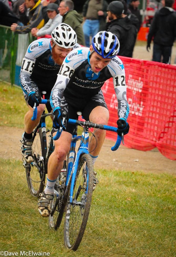 Lewis Gaffney and American Classic teammate Robert Marion coming through the start/finish with one lap to go