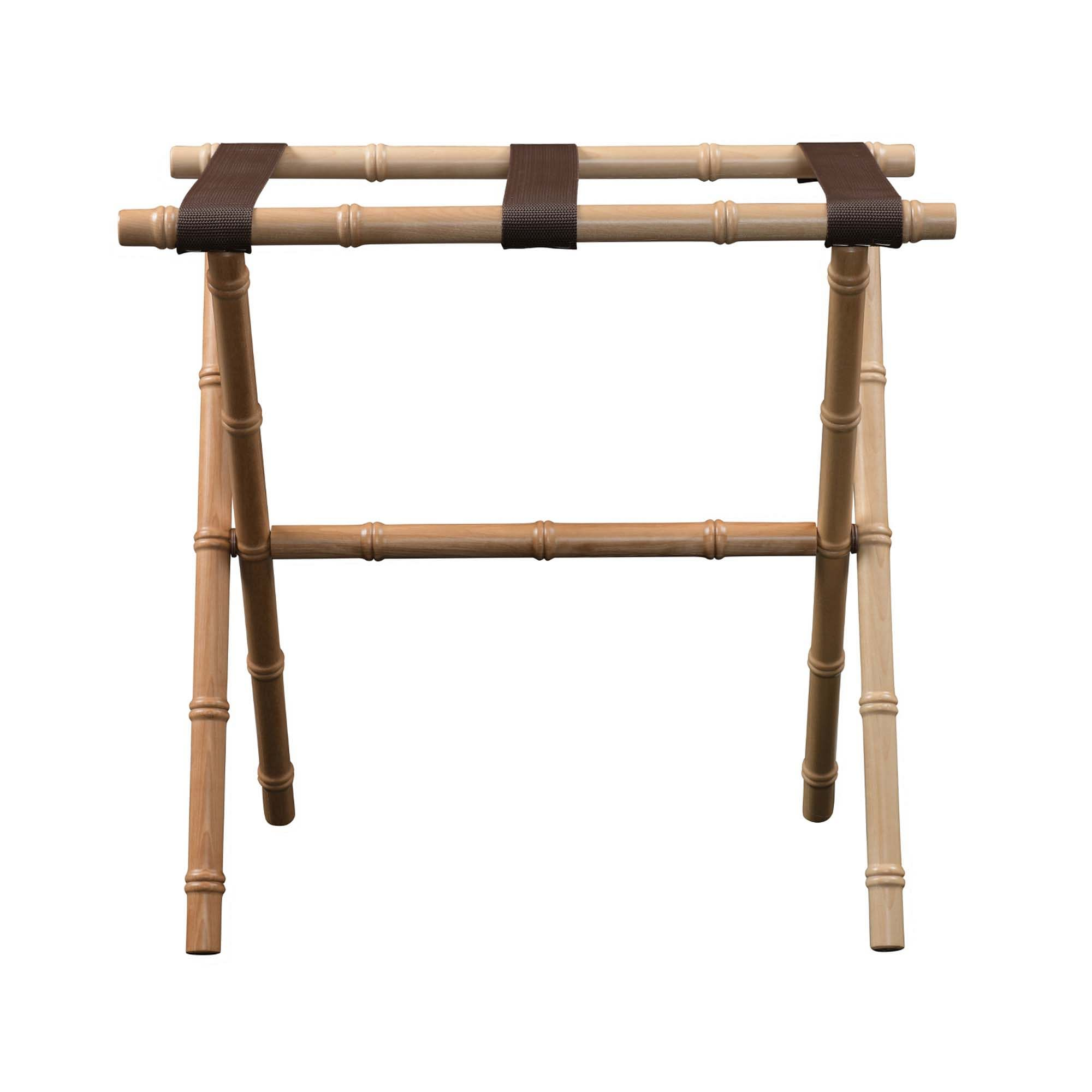 a light wood luggage rack