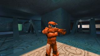 A red Spartan soldier in Halo: Goldsource